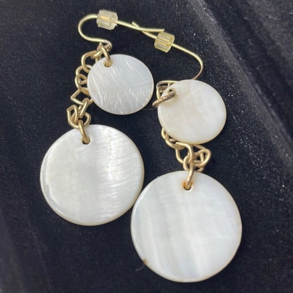 Gold Tone Earrings With White‎ Circle Pendants